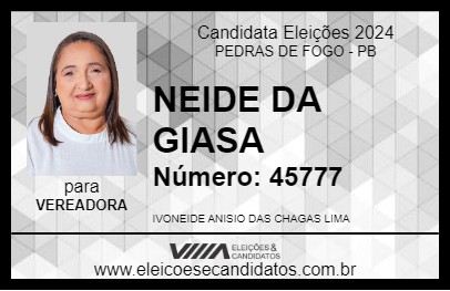 Candidato NEIDE DA GIASA 2024 - PEDRAS DE FOGO - Eleições