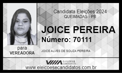 Candidato JOICE PEREIRA 2024 - QUEIMADAS - Eleições