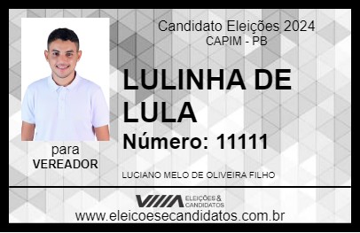 Candidato LULINHA DE LULA 2024 - CAPIM - Eleições