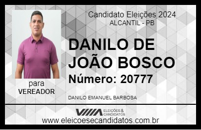 Candidato DANILO DE JOÃO BOSCO 2024 - ALCANTIL - Eleições