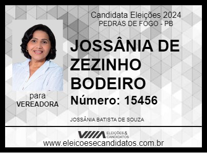 Candidato JOSSÂNIA DE ZEZINHO BODEIRO 2024 - PEDRAS DE FOGO - Eleições