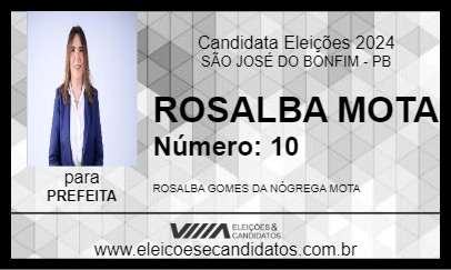 Candidato ROSALBA MOTA 2024 - SÃO JOSÉ DO BONFIM - Eleições