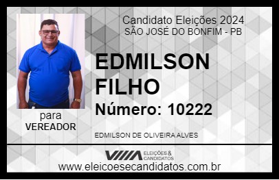 Candidato EDMILSON FILHO 2024 - SÃO JOSÉ DO BONFIM - Eleições