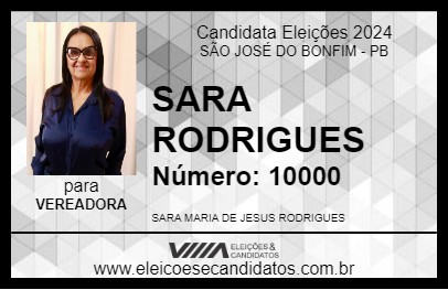 Candidato SARA RODRIGUES 2024 - SÃO JOSÉ DO BONFIM - Eleições