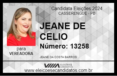 Candidato JEANE DE CELIO 2024 - CASSERENGUE - Eleições