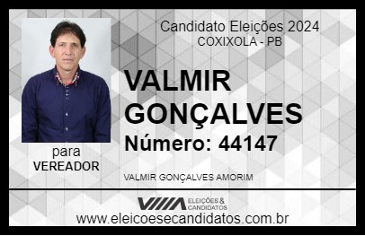 Candidato VALMIR GONÇALVES 2024 - COXIXOLA - Eleições