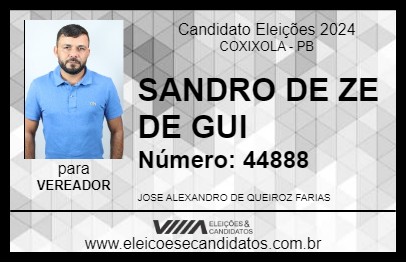 Candidato SANDRO DE ZE DE GUI 2024 - COXIXOLA - Eleições