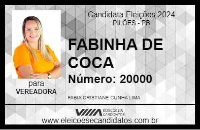 Candidato FABINHA DE COCA 2024 - PILÕES - Eleições