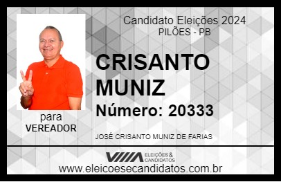 Candidato CRISANTO MUNIZ 2024 - PILÕES - Eleições