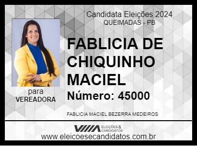 Candidato FABLICIA DE CHIQUINHO MACIEL 2024 - QUEIMADAS - Eleições