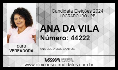 Candidato ANA DA VILA 2024 - LOGRADOURO - Eleições