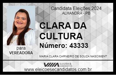 Candidato CLARA DA CULTURA 2024 - ALHANDRA - Eleições