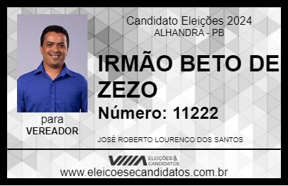 Candidato IRMÃO BETO DE ZEZO 2024 - ALHANDRA - Eleições