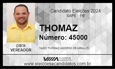 Candidato THOMAZ 2024 - SAPÉ - Eleições