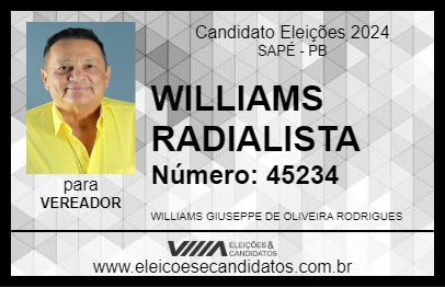 Candidato WILLIAMS RADIALISTA 2024 - SAPÉ - Eleições