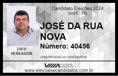 Candidato JOSÉ DA RUA NOVA 2024 - SAPÉ - Eleições