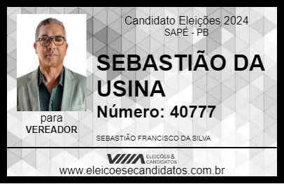 Candidato SEBASTIÃO DA USINA 2024 - SAPÉ - Eleições