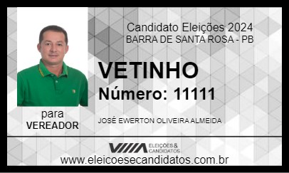 Candidato VETINHO 2024 - BARRA DE SANTA ROSA - Eleições