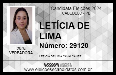 Candidato LETÍCIA DE LIMA 2024 - CABEDELO - Eleições