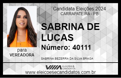 Candidato SABRINA DE LUCAS 2024 - CARRAPATEIRA - Eleições