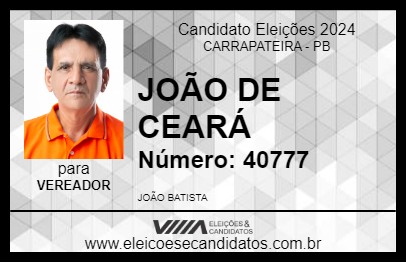 Candidato JOÃO DE CEARÁ 2024 - CARRAPATEIRA - Eleições