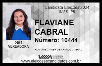 Candidato FLAVIANE CABRAL 2024 - SAPÉ - Eleições