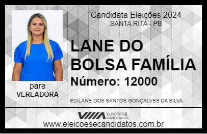 Candidato LANE DO BOLSA FAMÍLIA 2024 - SANTA RITA - Eleições