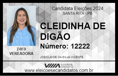 Candidato CLEIDINHA DE DIGÃO 2024 - SANTA RITA - Eleições