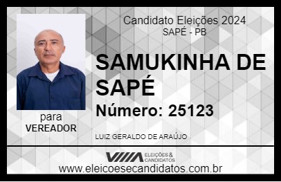 Candidato SAMUKINHA DE SAPÉ 2024 - SAPÉ - Eleições