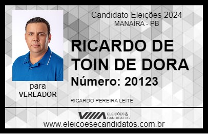 Candidato RICARDO DE TOIN DE DORA 2024 - MANAÍRA - Eleições