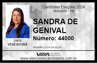 Candidato SANDRA DE GENIVAL 2024 - MANAÍRA - Eleições