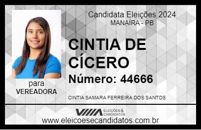 Candidato CINTIA DE CÍCERO 2024 - MANAÍRA - Eleições