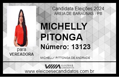 Candidato MICHELLY PITONGA 2024 - AREIA DE BARAÚNAS - Eleições