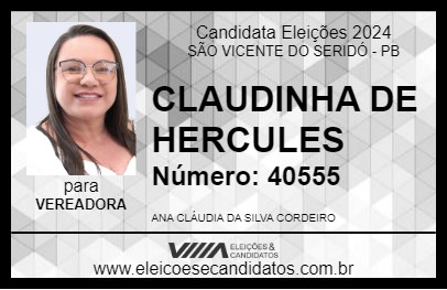 Candidato CLAUDINHA DE HERCULES 2024 - SÃO VICENTE DO SERIDÓ - Eleições