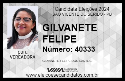 Candidato GILVANETE FELIPE 2024 - SÃO VICENTE DO SERIDÓ - Eleições