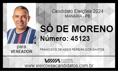 Candidato SÔ DE MORENO 2024 - MANAÍRA - Eleições