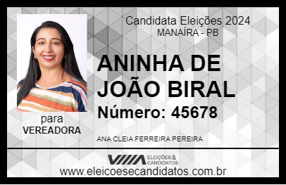 Candidato ANINHA DE JOÃO BIRAL 2024 - MANAÍRA - Eleições