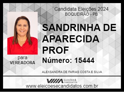 Candidato SANDRINHA DE APARECIDA PROF 2024 - BOQUEIRÃO - Eleições