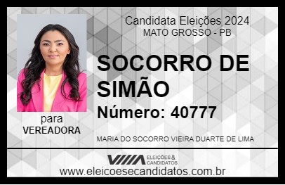 Candidato SOCORRO DE ZÉ DE VITAL 2024 - MATO GROSSO - Eleições