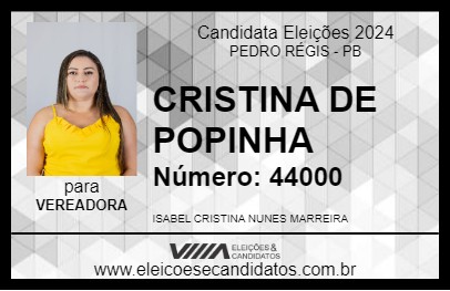 Candidato CRISTINA DE POPINHA 2024 - PEDRO RÉGIS - Eleições