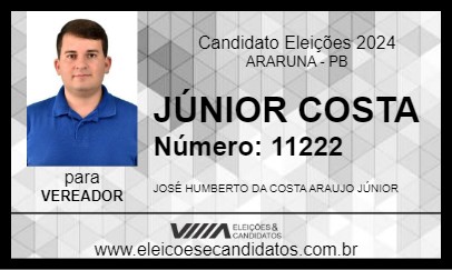 Candidato JÚNIOR COSTA 2024 - ARARUNA - Eleições