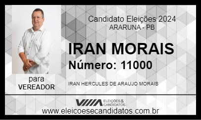 Candidato IRAN MORAIS 2024 - ARARUNA - Eleições