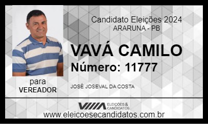 Candidato VAVÁ CAMILO 2024 - ARARUNA - Eleições