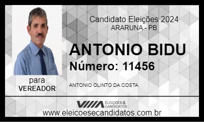 Candidato ANTONIO BIDU 2024 - ARARUNA - Eleições