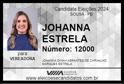 Candidato JOHANNA ESTRELA 2024 - SOUSA - Eleições