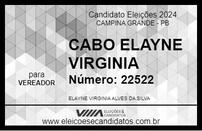 Candidato CABO ELAYNE VIRGINIA 2024 - CAMPINA GRANDE - Eleições