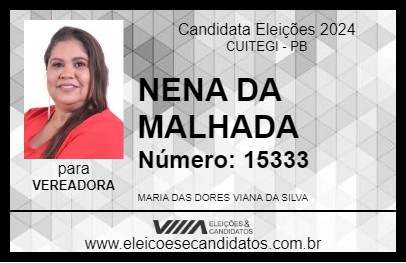 Candidato NENA DA MALHADA 2024 - CUITEGI - Eleições