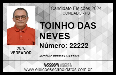 Candidato TOINHO DAS NEVES 2024 - CONDADO - Eleições