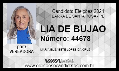 Candidato LIA DE BUJAO 2024 - BARRA DE SANTA ROSA - Eleições