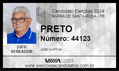 Candidato PRETO 2024 - BARRA DE SANTA ROSA - Eleições